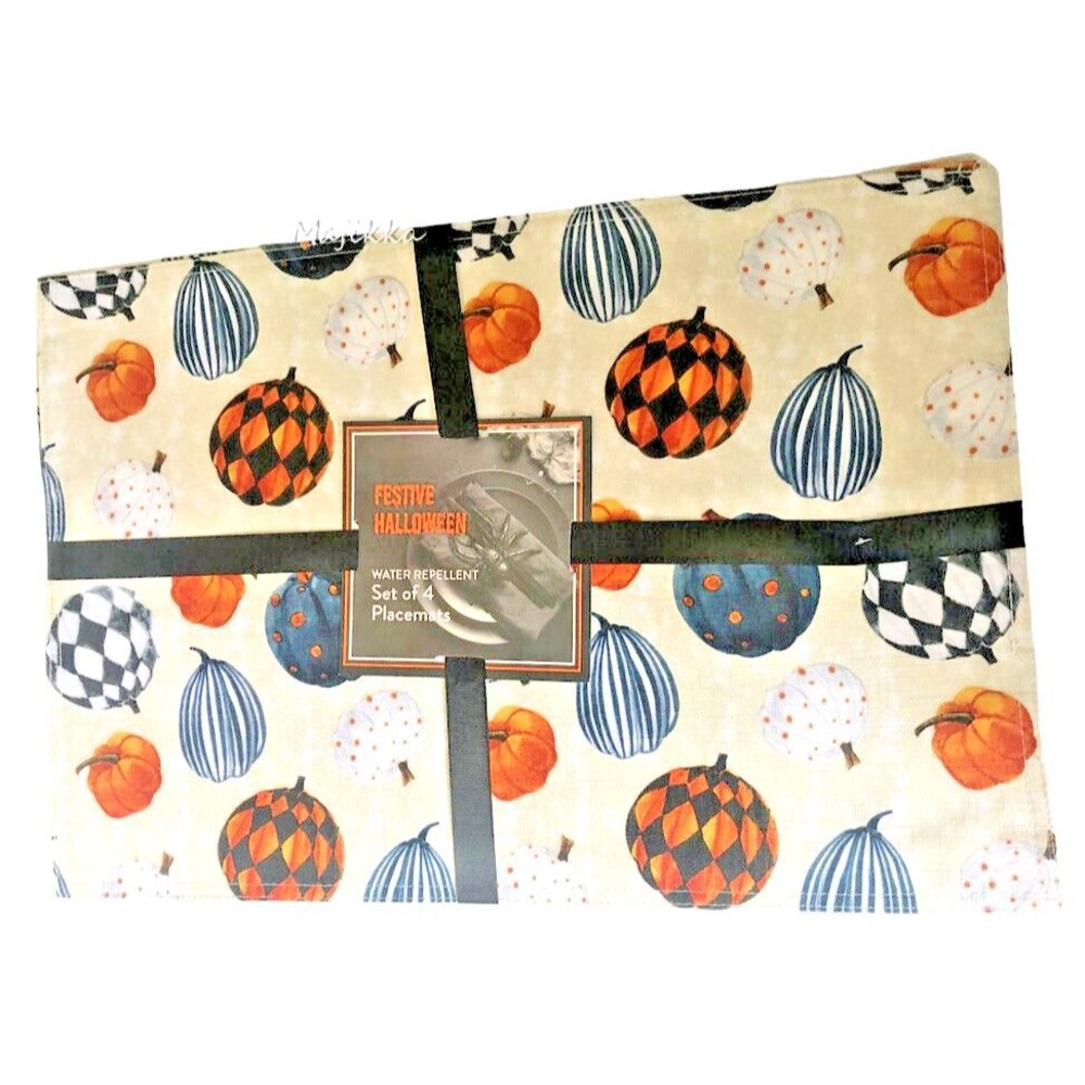 Colordrift Halloween Placemats Festive Water-Resistant Spills Bead Up Set of 4